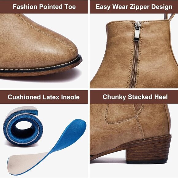 Womens Beig/khaki Boots - Shoes | Kohl Women\'s Khaki Ankle Boots Mid-height Heels Chelsea Zipper Dressy Booties